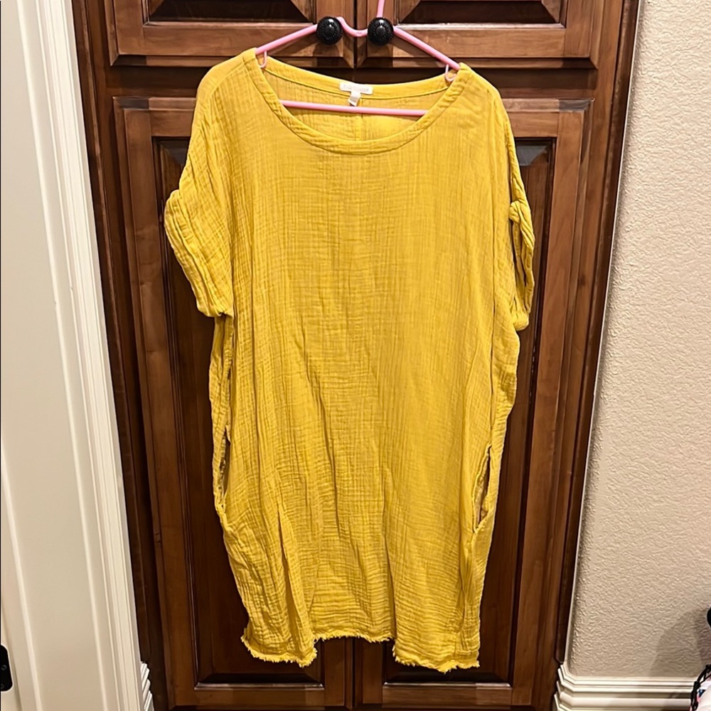 Yellow Textured Short Sleeve Dress